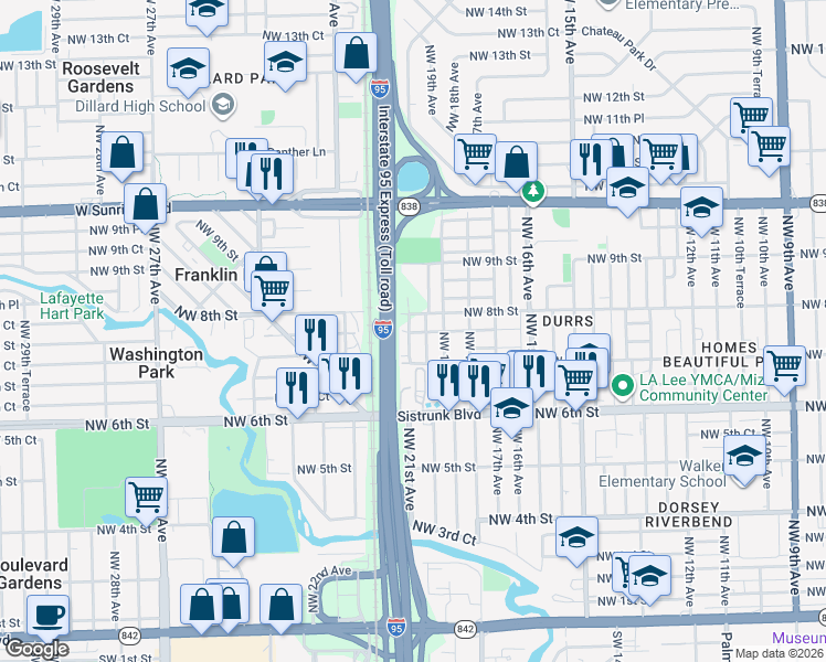 map of restaurants, bars, coffee shops, grocery stores, and more near 715 Northwest 20th Avenue in Fort Lauderdale