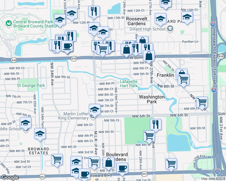 map of restaurants, bars, coffee shops, grocery stores, and more near 2920 Northwest 8th Street in Fort Lauderdale