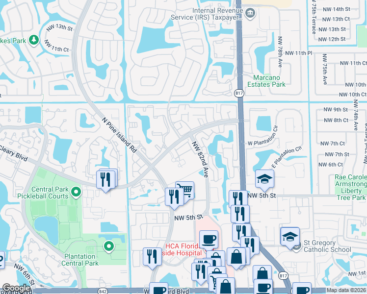 map of restaurants, bars, coffee shops, grocery stores, and more near 777 South Way in Fort Lauderdale