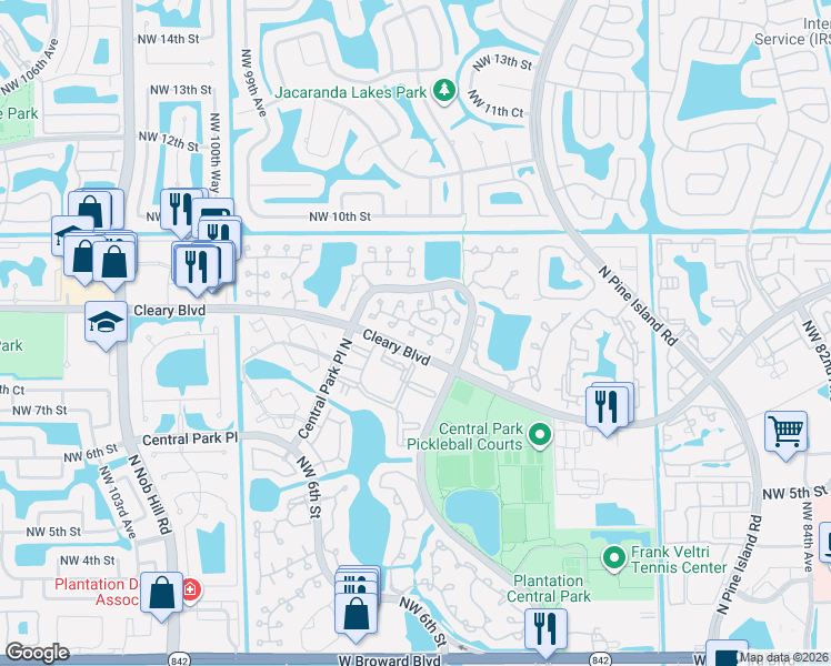 map of restaurants, bars, coffee shops, grocery stores, and more near 9408 Northwest 8th Circle in Plantation
