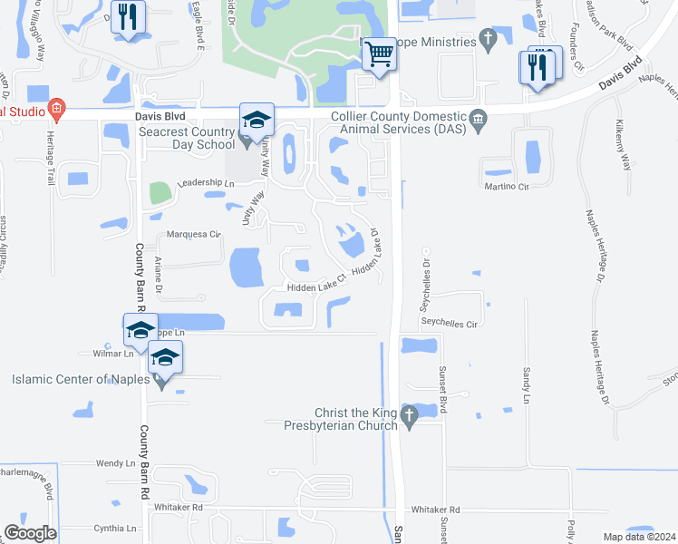 map of restaurants, bars, coffee shops, grocery stores, and more near 2348 Magnolia Lane in Naples
