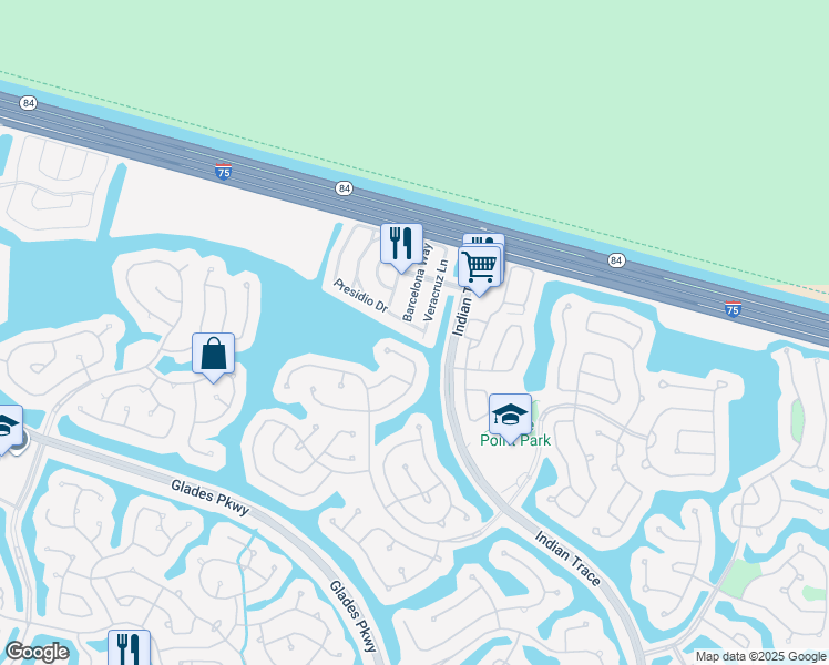 map of restaurants, bars, coffee shops, grocery stores, and more near 1172 Cedar Falls Drive in Weston