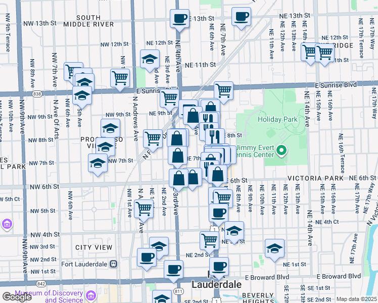 map of restaurants, bars, coffee shops, grocery stores, and more near 720 Northeast 4th Avenue in Fort Lauderdale