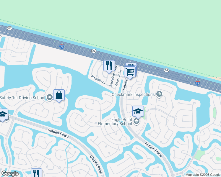 map of restaurants, bars, coffee shops, grocery stores, and more near 1172 Cedar Falls Drive in Weston