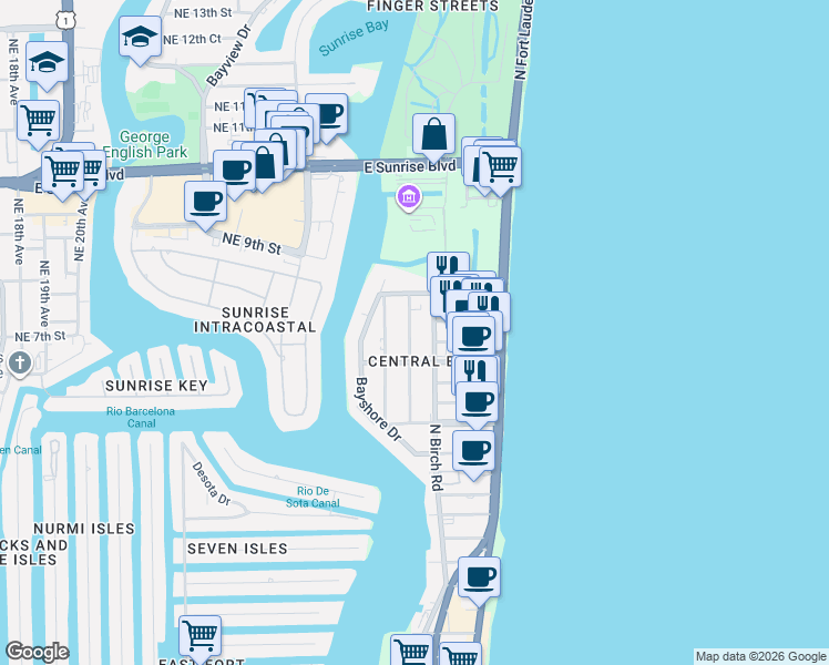 map of restaurants, bars, coffee shops, grocery stores, and more near 29 Terramar Street in Fort Lauderdale