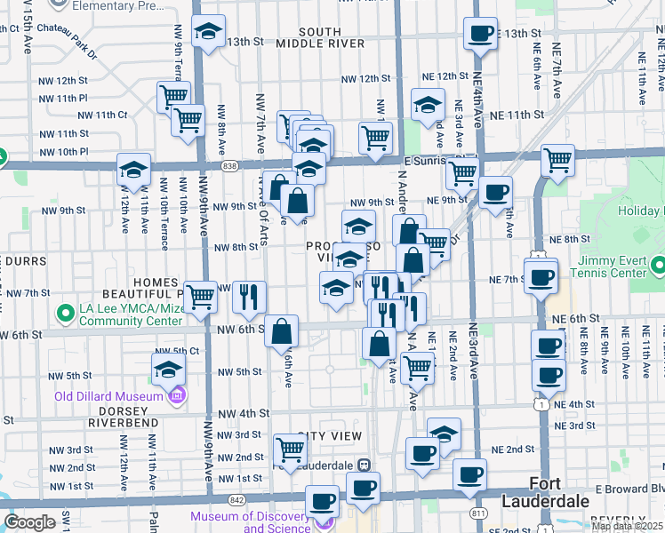 map of restaurants, bars, coffee shops, grocery stores, and more near 405 Northwest 7th Street in Fort Lauderdale