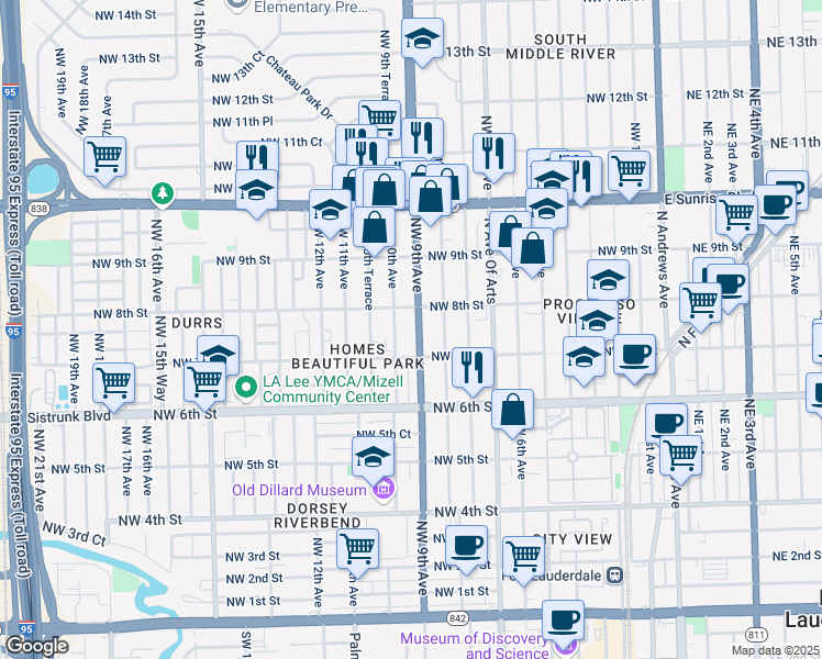 map of restaurants, bars, coffee shops, grocery stores, and more near 705 Northwest 9th Avenue in Fort Lauderdale