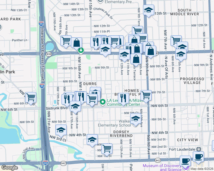 map of restaurants, bars, coffee shops, grocery stores, and more near 1331 Northwest 7th Street in Fort Lauderdale