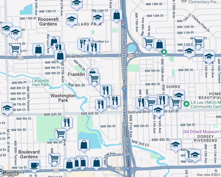 map of restaurants, bars, coffee shops, grocery stores, and more near 2151 Northwest 7th Street in Fort Lauderdale
