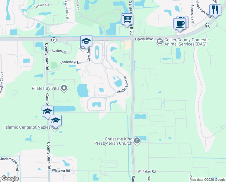 map of restaurants, bars, coffee shops, grocery stores, and more near 2348 Magnolia Lane in Naples