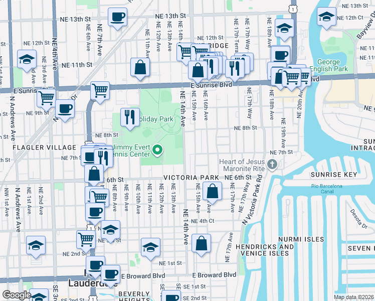 map of restaurants, bars, coffee shops, grocery stores, and more near 700 Northeast 14th Avenue in Fort Lauderdale