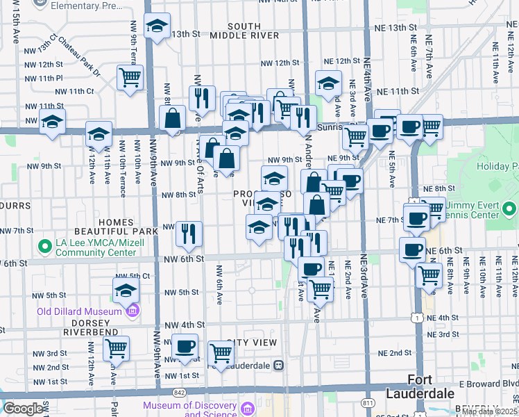 map of restaurants, bars, coffee shops, grocery stores, and more near 745 Northwest 4th Avenue in Fort Lauderdale