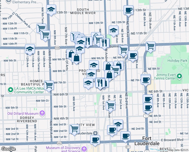 map of restaurants, bars, coffee shops, grocery stores, and more near in Fort Lauderdale