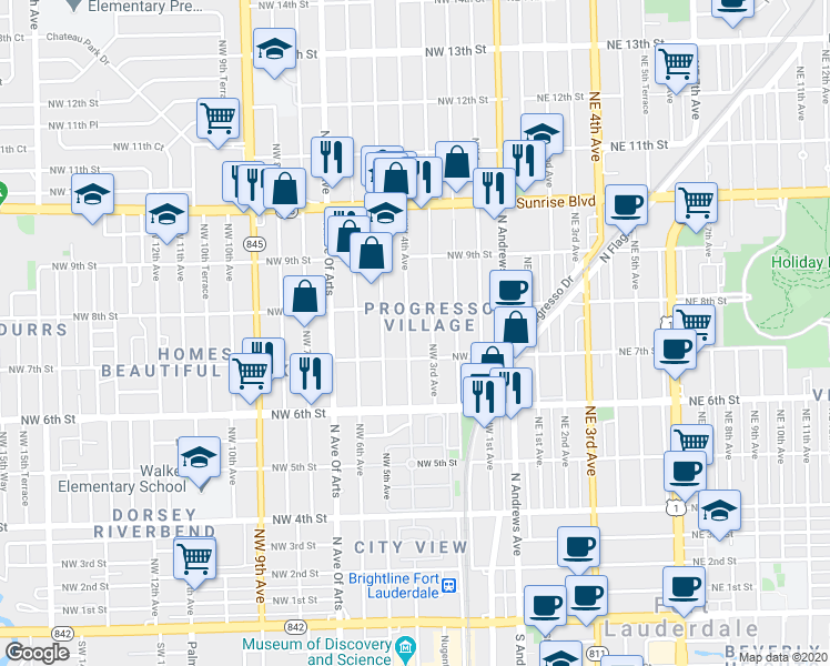 map of restaurants, bars, coffee shops, grocery stores, and more near 745 Northwest 4th Avenue in Fort Lauderdale