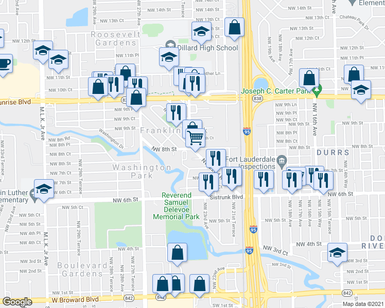 map of restaurants, bars, coffee shops, grocery stores, and more near 2307 Northwest 8th Street in Fort Lauderdale