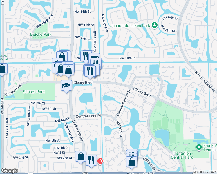 map of restaurants, bars, coffee shops, grocery stores, and more near 812 Northwest 99th Avenue in Plantation