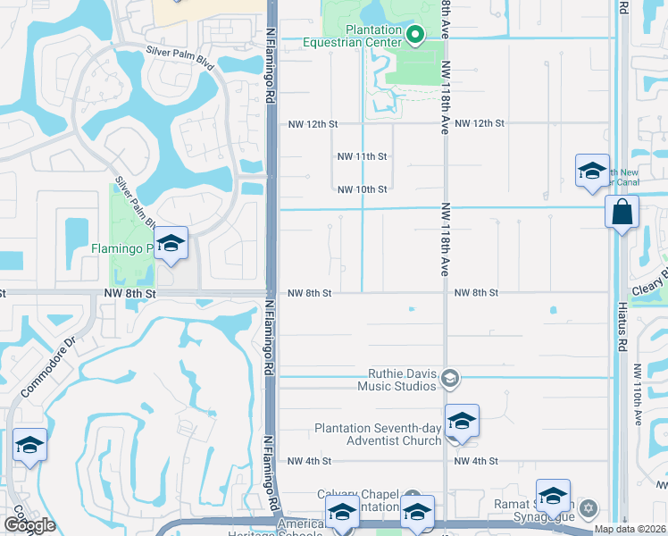 map of restaurants, bars, coffee shops, grocery stores, and more near 860 Northwest 122nd Avenue in Plantation