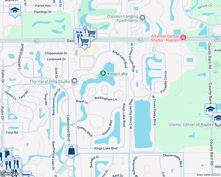 map of restaurants, bars, coffee shops, grocery stores, and more near 123 Bristol Lane in Naples