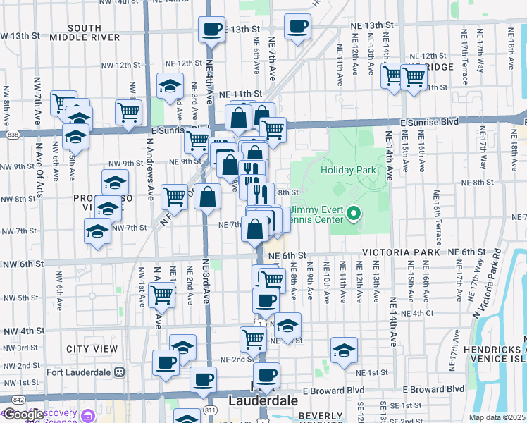 map of restaurants, bars, coffee shops, grocery stores, and more near 730 North Federal Highway in Fort Lauderdale