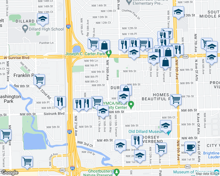 map of restaurants, bars, coffee shops, grocery stores, and more near 738 Northwest 15th Way in Fort Lauderdale