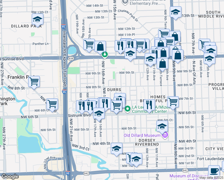 map of restaurants, bars, coffee shops, grocery stores, and more near 800 Northwest 15th Terrace in Fort Lauderdale