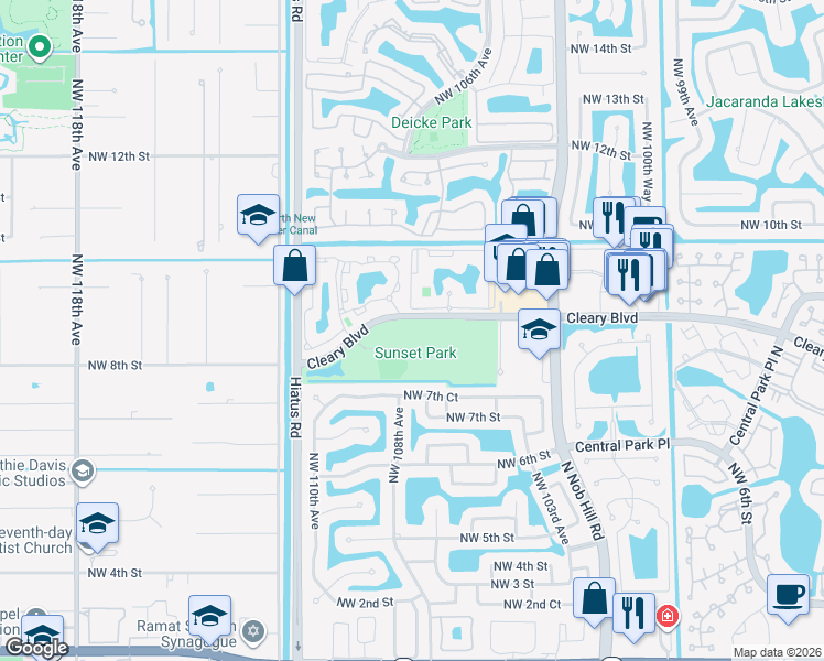 map of restaurants, bars, coffee shops, grocery stores, and more near 10810 Northwest 8th Court in Plantation