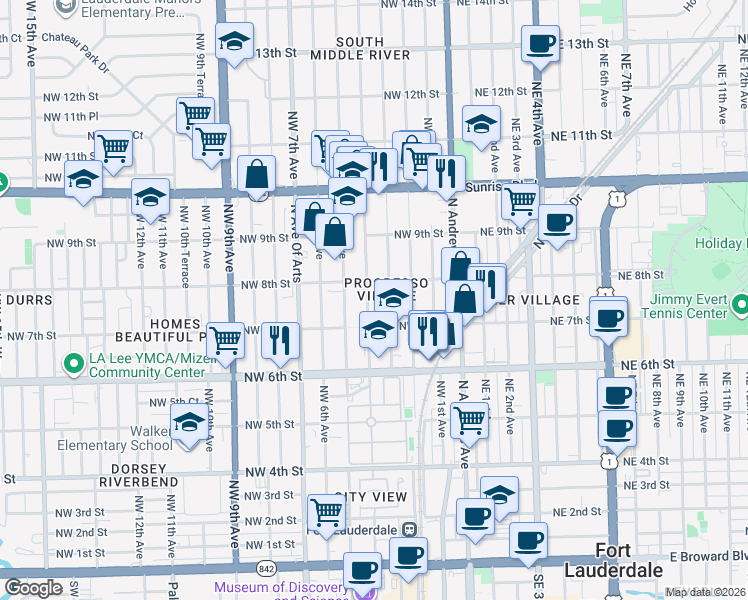 map of restaurants, bars, coffee shops, grocery stores, and more near 745 Northwest 4th Avenue in Fort Lauderdale