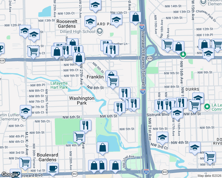 map of restaurants, bars, coffee shops, grocery stores, and more near 2307 Northwest 8th Street in Fort Lauderdale