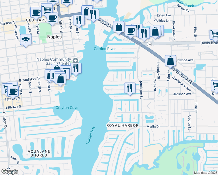 map of restaurants, bars, coffee shops, grocery stores, and more near 1323 Chesapeake Avenue in Naples