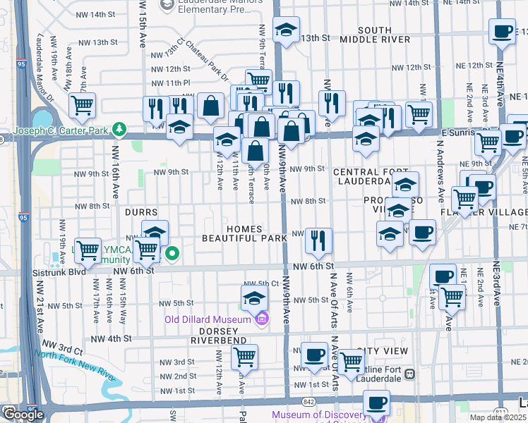 map of restaurants, bars, coffee shops, grocery stores, and more near 735 Northwest 10th Avenue in Fort Lauderdale