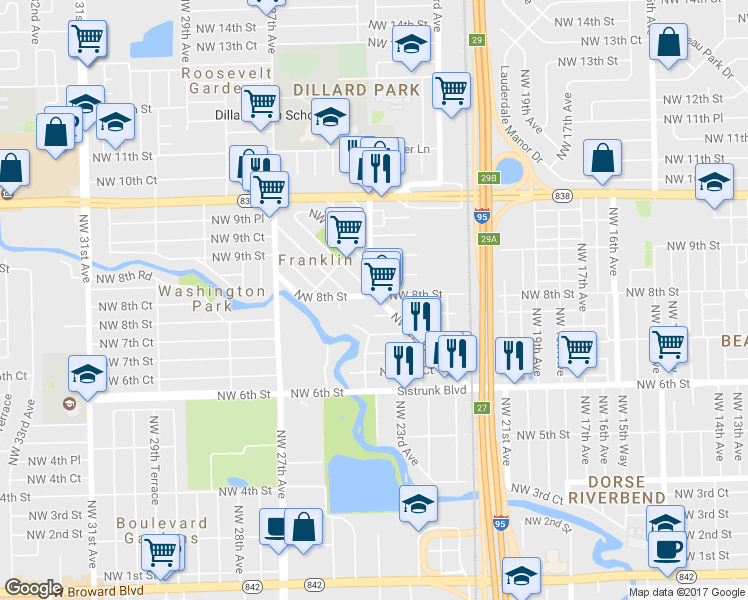 map of restaurants, bars, coffee shops, grocery stores, and more near 2307 Northwest 8th Street in Fort Lauderdale