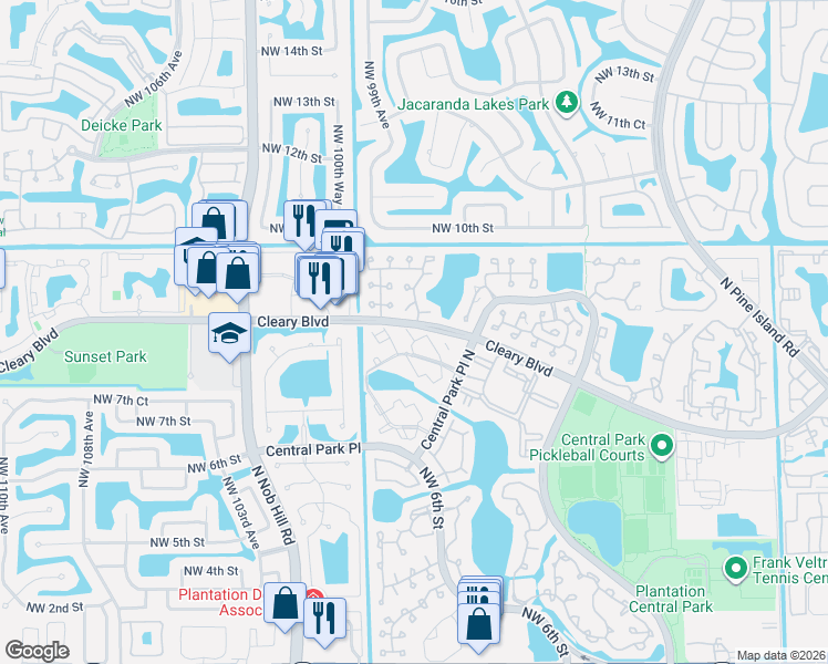 map of restaurants, bars, coffee shops, grocery stores, and more near 812 Northwest 99th Avenue in Plantation