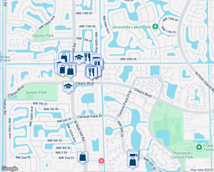 map of restaurants, bars, coffee shops, grocery stores, and more near 812 Northwest 99th Avenue in Plantation