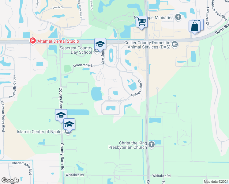 map of restaurants, bars, coffee shops, grocery stores, and more near 2380 Bayou Lane in Naples