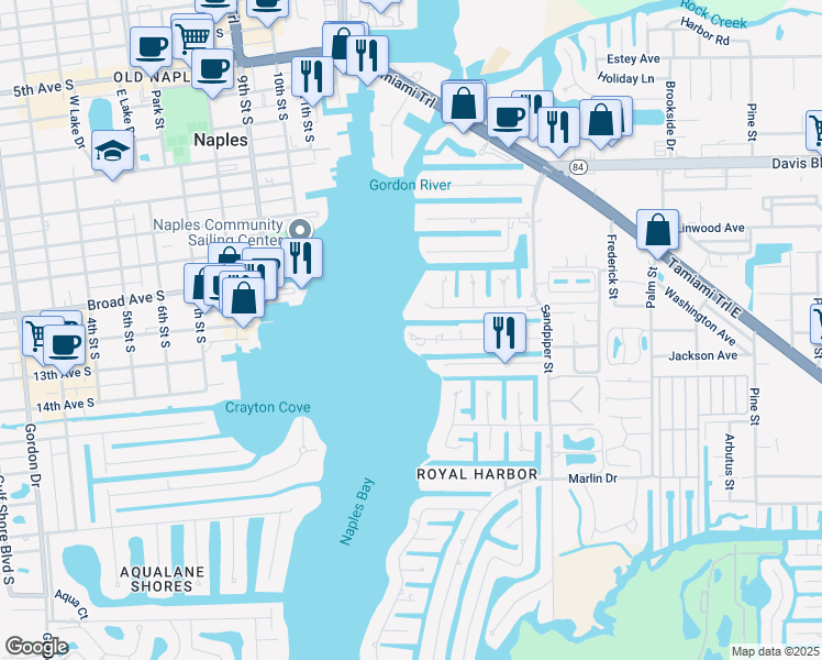 map of restaurants, bars, coffee shops, grocery stores, and more near 1200 Blue Point Avenue in Naples