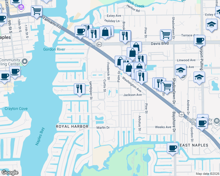 map of restaurants, bars, coffee shops, grocery stores, and more near 2030 Monroe Avenue in Naples