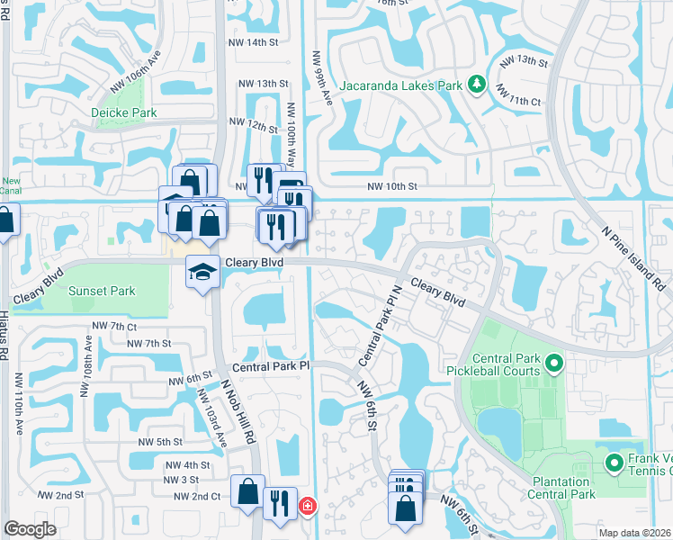 map of restaurants, bars, coffee shops, grocery stores, and more near 812 Northwest 99th Avenue in Plantation