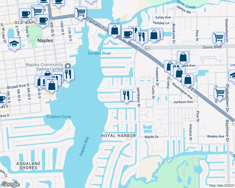 map of restaurants, bars, coffee shops, grocery stores, and more near 1476 Blue Point Avenue in Naples