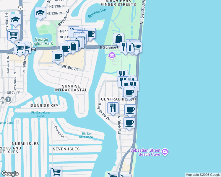 map of restaurants, bars, coffee shops, grocery stores, and more near 2800 Vistamar Street in Fort Lauderdale