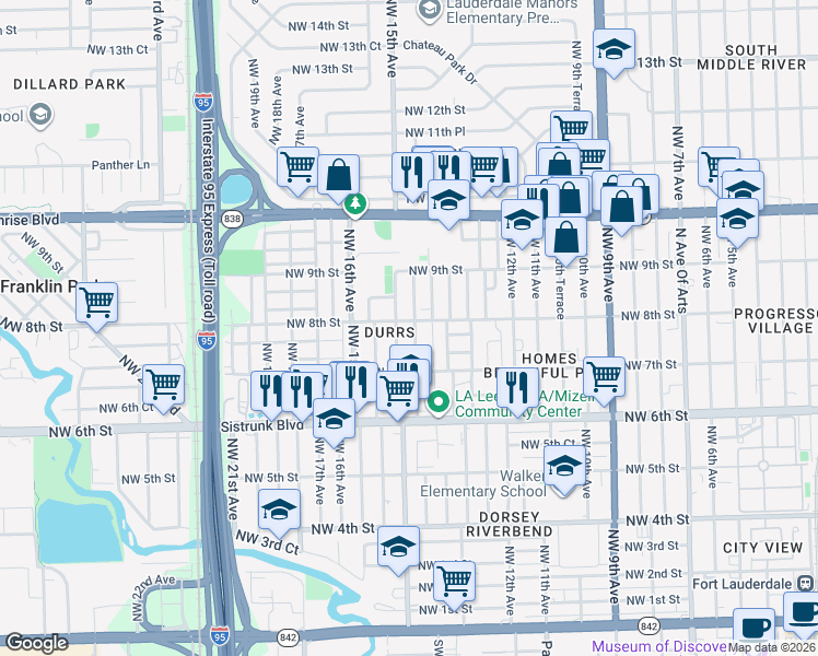 map of restaurants, bars, coffee shops, grocery stores, and more near 807 Northwest 14th Way in Fort Lauderdale