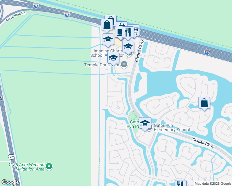 map of restaurants, bars, coffee shops, grocery stores, and more near 2093 Pasa Verde Lane in Weston