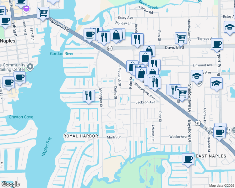 map of restaurants, bars, coffee shops, grocery stores, and more near 2030 Monroe Avenue in Naples