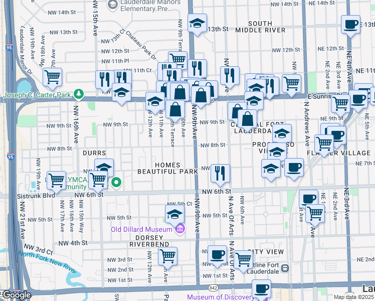 map of restaurants, bars, coffee shops, grocery stores, and more near 740 Northwest 10th Avenue in Fort Lauderdale