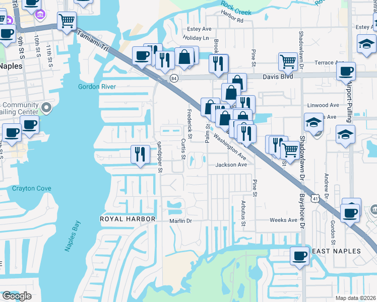 map of restaurants, bars, coffee shops, grocery stores, and more near 2030 Monroe Avenue in Naples