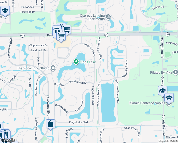 map of restaurants, bars, coffee shops, grocery stores, and more near 2819 Aintree Lane in Naples