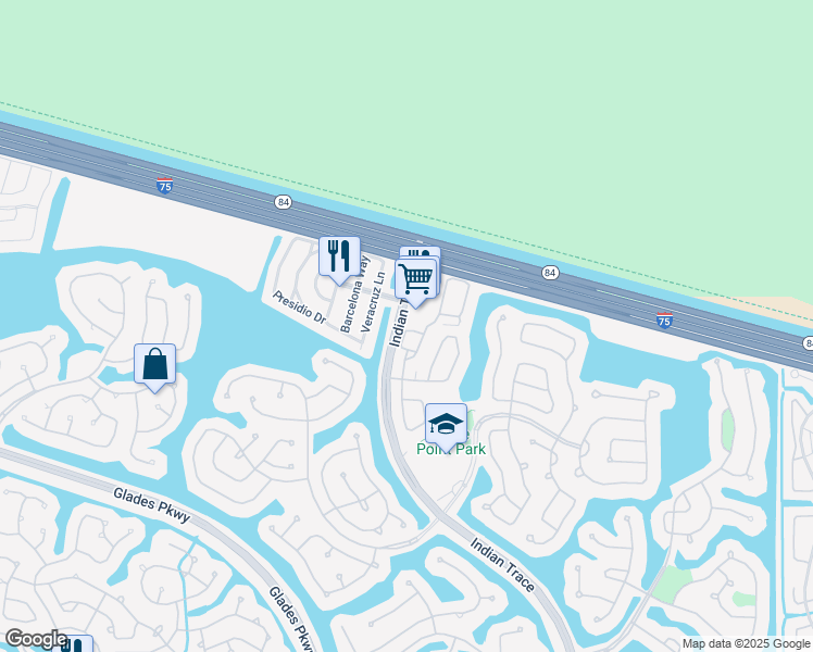map of restaurants, bars, coffee shops, grocery stores, and more near 1012 Sevilla Circle in Weston