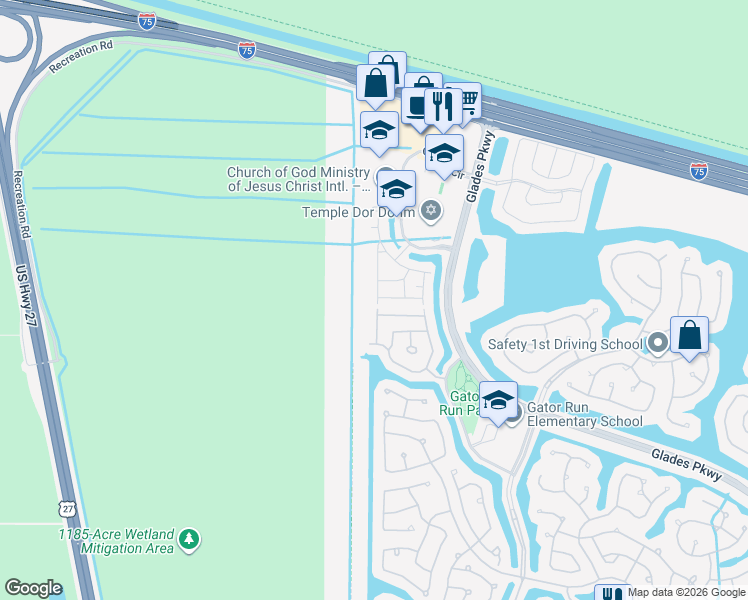 map of restaurants, bars, coffee shops, grocery stores, and more near 2179 Hacienda Terrace in Weston