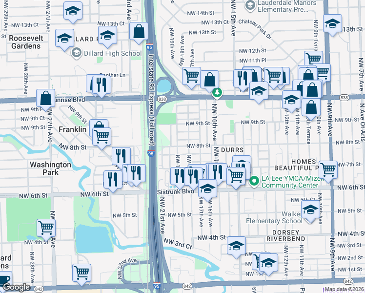 map of restaurants, bars, coffee shops, grocery stores, and more near 1828 Northwest 8th Street in Fort Lauderdale