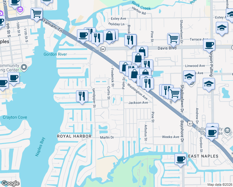 map of restaurants, bars, coffee shops, grocery stores, and more near 2030 Monroe Avenue in Naples