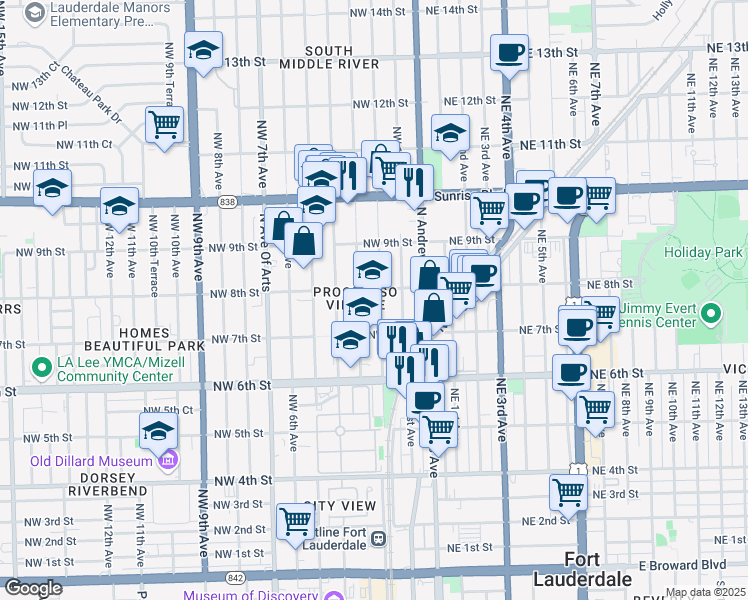 map of restaurants, bars, coffee shops, grocery stores, and more near in Fort Lauderdale